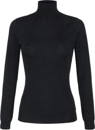 Elisabetta Franchi Wollen trui met jacquard micro-logo - Dames - Coltruien - Zwart - XS - Wol - Truien & Vesten