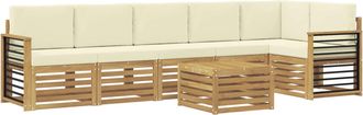 vidaXL Conjunto De Sof&aacute;s De Exterior 7 Uds. Blanco Y Crema Poli&eacute;ster Vidaxl