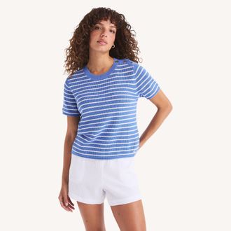 Nautica Womens Striped Short-Sleeve Sweater T-Shirt
