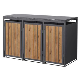 ML Design Cobertizo para 3 cubos de basura 240l antracita roble claro con tapa