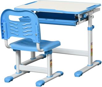 HOMCOM Homcom - Banchetto Scuola Inclinabile 45&deg; con Cassetto e Sedia Altezza Regolabile