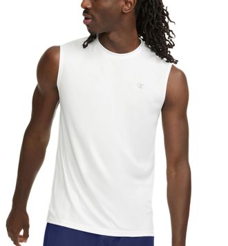 Champion Mens Sleeveless, Sport Tank, Moisture Wicking, Muscle T-Shirt (Reg. Or Big & Tall), White, Large