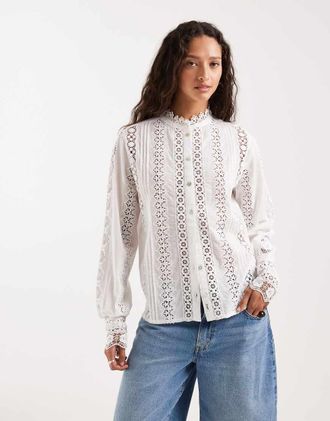 Lee Blusa bianca con finiture in pizzo-Bianco
