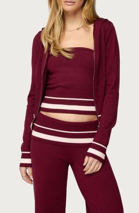 Edikted Kaliya Zip-Up Knit Hoodie in Burgundy at Nordstrom, Size X-Large