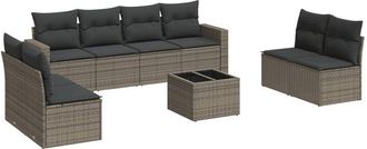 vidaXL Set De Muebles De Jard&iacute;n 9 Pzas Y Cojines Rat&aacute;n Sint&eacute;tico Gris Vidaxl