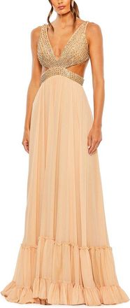 Mac Duggal Lace-Up Rhinestone Gown