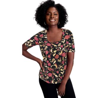 Jessica London Stretch Cotton Square Neck Tee in Black Tapestry Batik at Nordstrom, Size 16