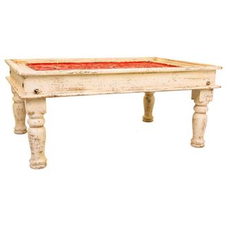 Wanderlust Deco Mesa de centro de madera acabado artesanal beige y rojo 110x78x48h cm