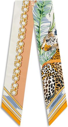 Ferragamo Mb Felindra Leopard Tropical Print Silk Scarf