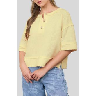 Blu Pepper Elbow Length Waffle Knit Henley Top in Light Yellow at Nordstrom Rack, Size Medium