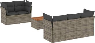 vidaXL Set De Muebles De Jard&iacute;n 6 Pzas Y Cojines Rat&aacute;n Sint&eacute;tico Gris Vidaxl