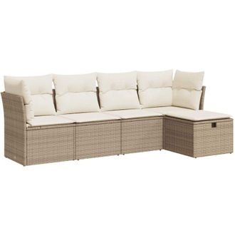 vidaXL Juego De Sof&aacute;s Jard&iacute;n Con Cojines 5 Pzas Rat&aacute;n Sint&eacute;tico Beige Vidaxl