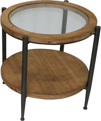 Decorspace Tavolino rotondo in legno e metallo con piano in Vetro da &oslash; 53 x h 49 cm