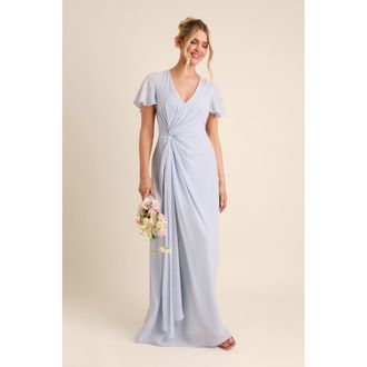 Six Stories Knot Front Chiffon Bridesmaid Dress in Pale Blue at Nordstrom, Size 14