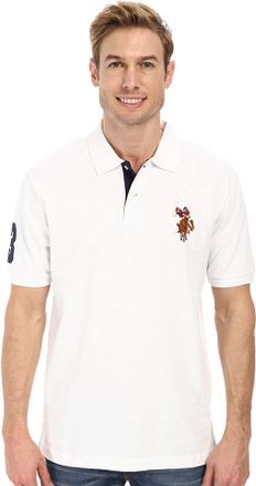 U.S.Polo Association Mens Multi Color Logo Solid Pique Polo, White, X-Large