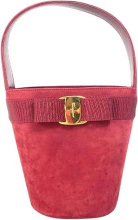 Ferragamo Pre-owned Bucket Bags, female, Red, Size: ONE SIZE Pre-owned Suede Bucket Bag