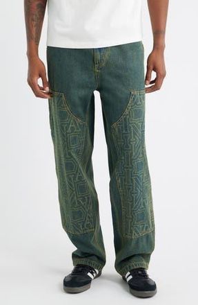 Criminal Damage Berkeley Monogram Double Knee Denim Carpenter Pants in Dirty Blue at Nordstrom Rack, Size Large