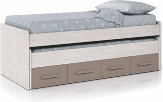 Dmora Letto per bambini Spokane, Struttura letto per cameretta, Letto singolo con lettino estraibile e 4 cassettoni, 198x96h69 cm, Bianco e Marrone