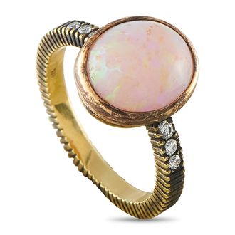 Luxury Bazaar 18K Yellow Gold 0.06ct Diamond and Opal Ring MF29-080426