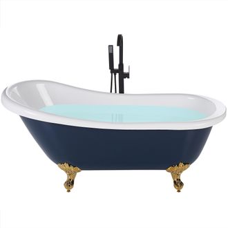 Beliani Ba&ntilde;era Independiente De Acr&iacute;lico Azul Dorado Patas 150 X 77 Cm Retro Vintage Tradicional Cayman