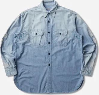 KAPITAL Men s Chambray 2Tones Bone Patch Ventilator Workshirt Sax