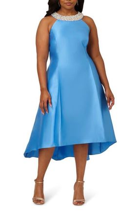 Adrianna Papell Halter Neck High-Low Mikado Dress in Cool Cloud at Nordstrom, Size 14W