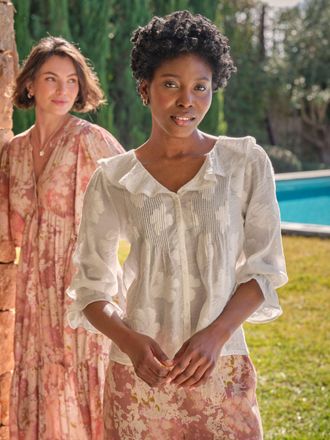 Fat Face FatFace Emery White Jacquard Blouse