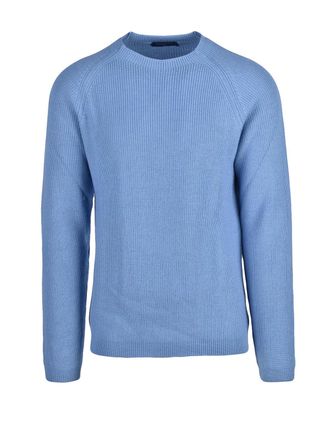 Daniele Fiesoli Ribbed Crewneck Sweater With Raglan Sleeves In Light Blue