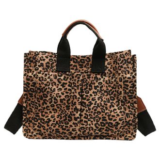 Generic Canvas Handbag with Pockets Leopard Print Crossbody Bag Work Bags Casual Briefcase for Women Travel Office School (Brown)