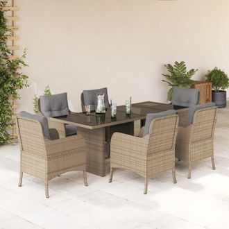 vidaXL Set Comedor De Jard&iacute;n 7 Pzas Con Cojines Rat&aacute;n Sint&eacute;tico Beige Vidaxl