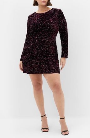 City Chic Winter Sequin Long Sleeve Dress in Purple at Nordstrom, Size Xl
