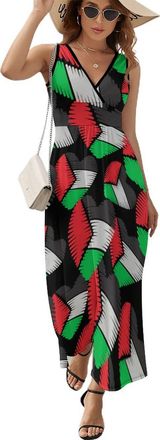 Generic Palestine Palestinian Flag Love Heart Womens V Neck Maxi Dresses Sleeveless Long Dress High Waist Casual Ankle Length Sundress 2XL