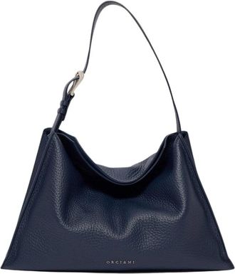 Orciani Trinity Soft Midi Schoudertas - Dames - Schoudertassen - Blauw - ONE Size - Leer - Tassen