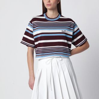 Prada T-shirt in cotone a righe amaranto e azzurre