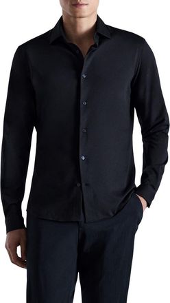 Mango Slim Fit Cotton Blend Button-Up Shirt in Navy at Nordstrom, Size Xx-Large