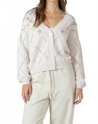 Dex Clothing Garden Whisper Pointelle Cardigan In Natural Florals
