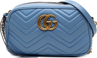 Gucci Womens Pre-owned Small Gg Marmont Matelasse Leather Crossbody - Light Blue - One Size