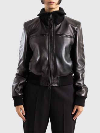 Balenciaga Leather Bomber Jacket with Ribbed Collar and Zip Closure