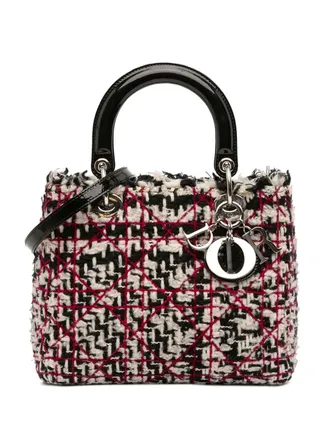 Dior 2011 Medium Tweed Cannage Fringe Lady Dior satchel - women - Fabric/Patent Leather - One Size - Black
