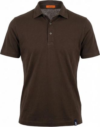 Drumohr Puur katoenen jersey polo met korte mouwen - Heren - Polos - Bruin - 2XL - Katoen - Tops