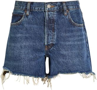 Frame Denim The Long Hang Frayed Denim Shorts - Navy - 27 (W27 / UK8-10 / S)