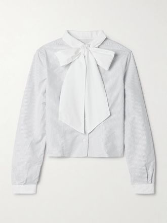 Thom Browne Camicia Cropped In Cotone Oxford Con Finiture In Popeline A Righe - Grigio
