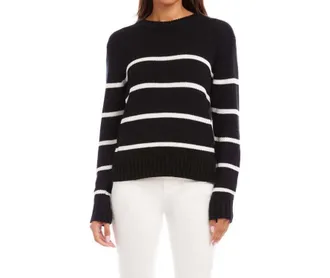 Karen Kane Stripe Crew Neck Sweater In Black And Off White