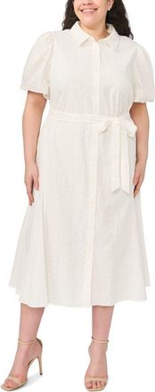 CeCe by Cynthia Steffe Embroidered Tie Waist Maxi Shirtdress in New Ivory at Nordstrom, Size 3X