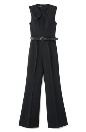 Mango Draped Detail Belted Wide Leg Jumpsuit in Black at Nordstrom, Size X-Small