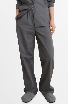 Mango Cotton Poplin Pajama Pants in Charcoal at Nordstrom, Size Large