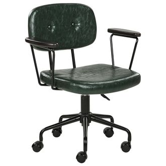 Beliani Silla De Oficina De Piel Sint&eacute;tica Verde Oscuro Giratorio Ajustable Algerita