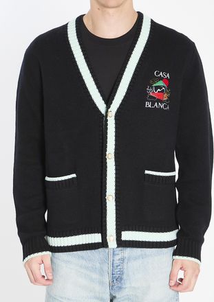 Casablanca Mens Cardigan With Stacked Casa Mountain Temple Design - Black - Size Small