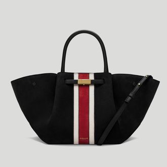 DeMellier The Midi New York in Black Suede & Berry Suede Leather Shoulder bag