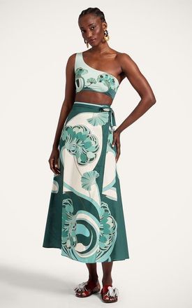 La DoubleJ Sarong Skirt in Blooming Tulip Plac&eacute;e Menta at Nordstrom, Size Medium